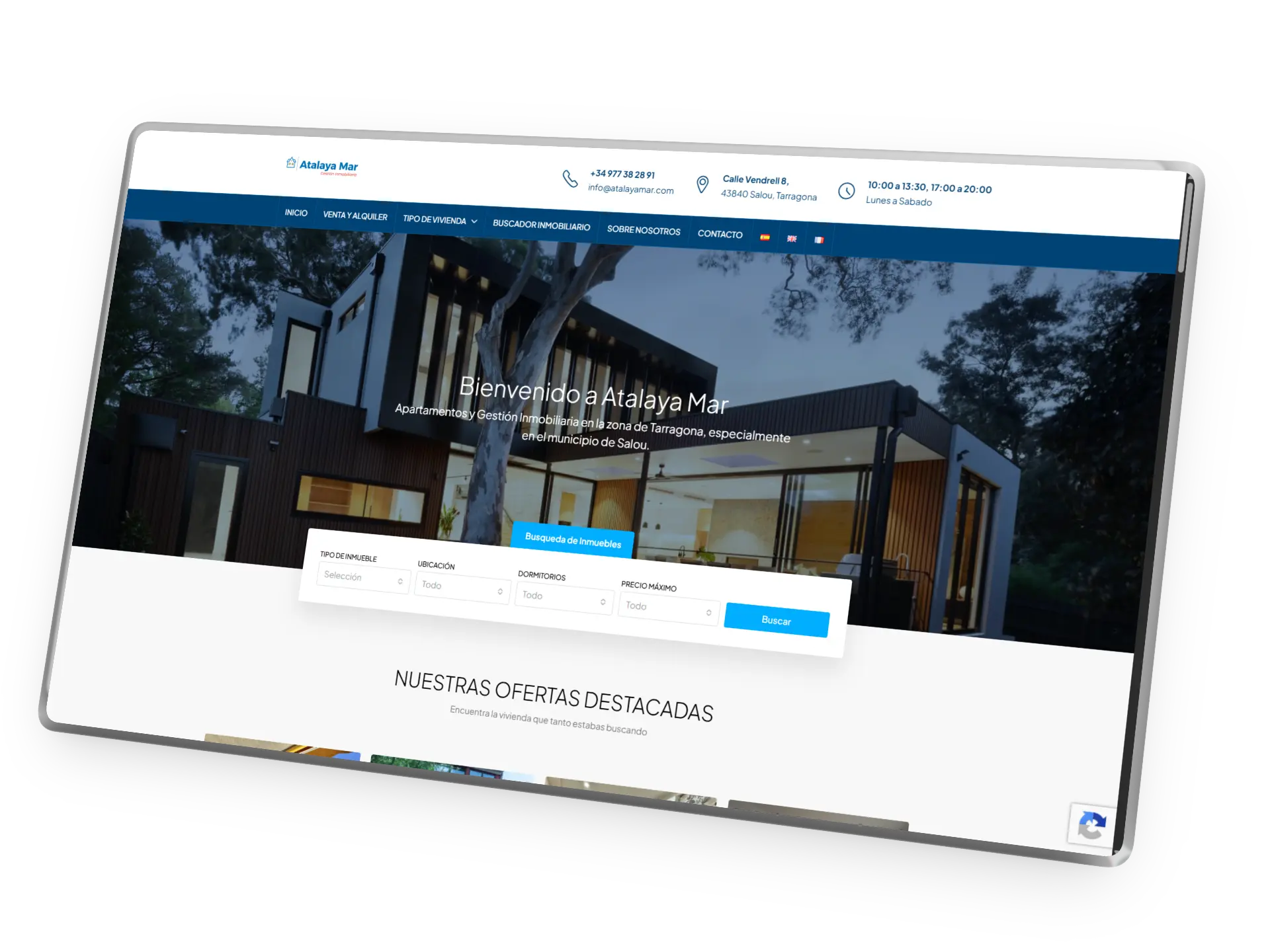 Web inmobiliaria de Atalaya Mar Apartamentos, diseñada por Blauro Digital en Salou