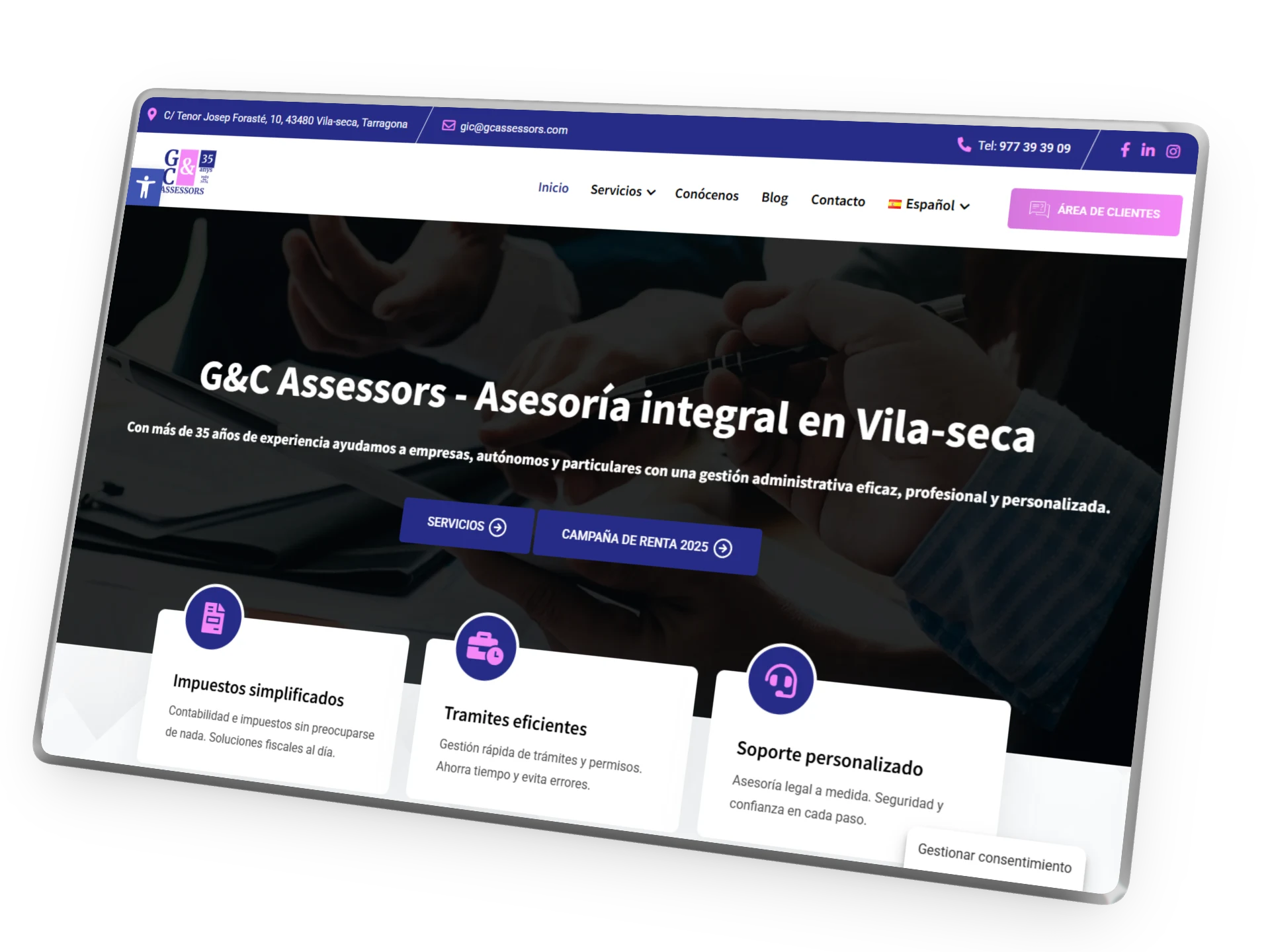 Web de la asesoría G&C Assessors, diseñada por Blauro Digital en Vila-seca