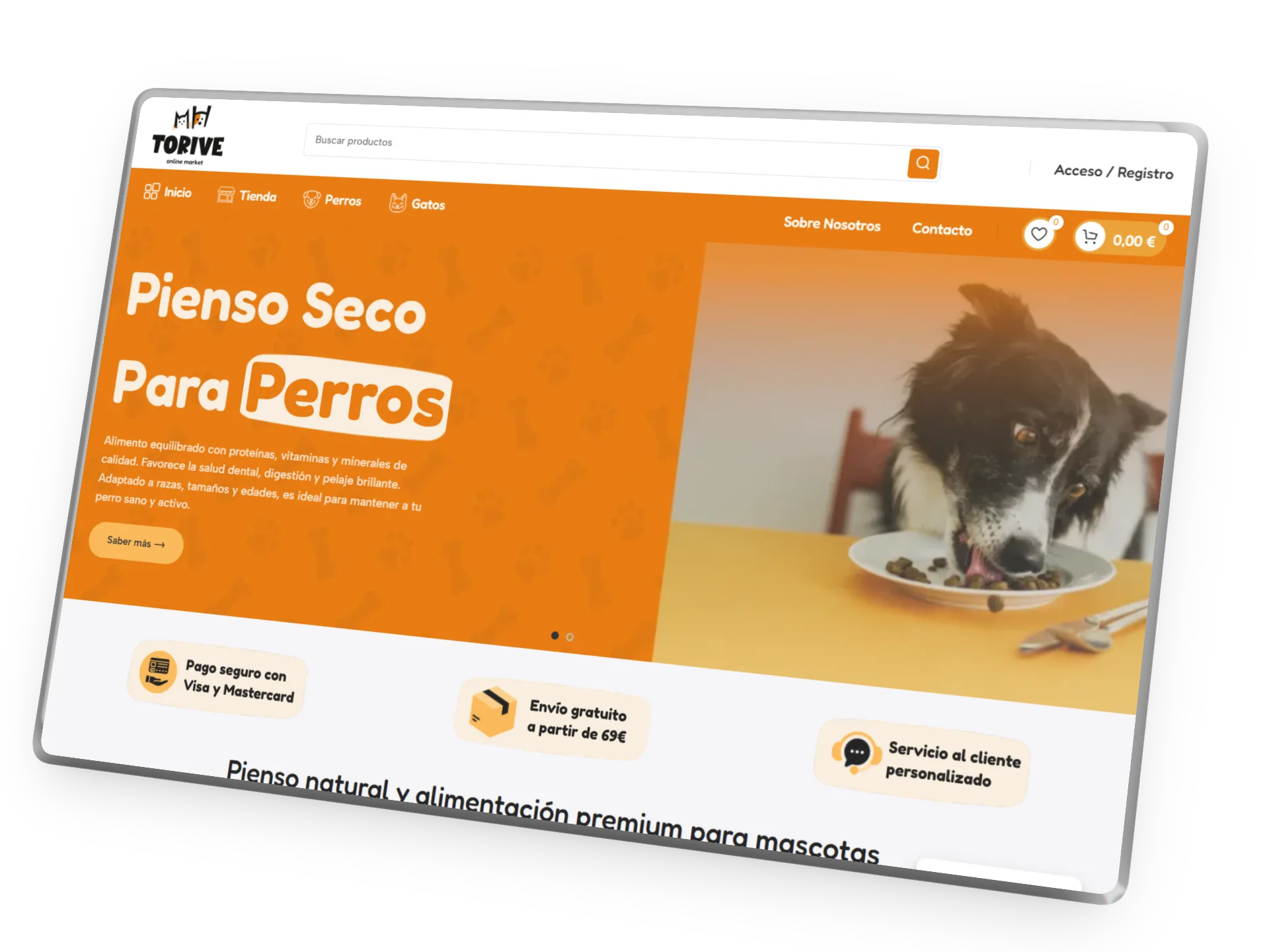 Tienda online de pienso natural de Torive Online Market, diseñada por Blauro Digital en Vila-seca